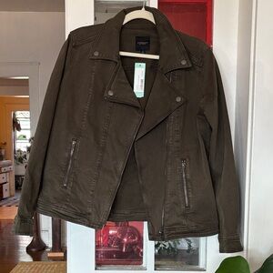 Liverpool Dark Green Denim Moto Jacket